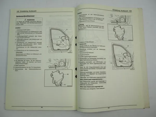 Saab 9-5 1998 Airbag SRS System Fehlersuche Werkstatthandbuch Reparaturanleitung