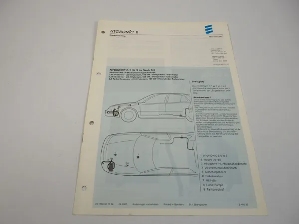 Saab 9-5 2,0l 2,3l Ecopower Bj. 99 Eberspächer Hydronic B5WS Einbau Standheizung