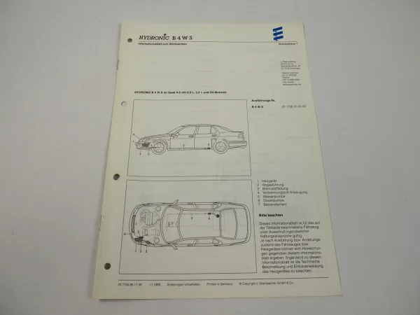 Saab 9-5 Eberspächer Hydronic B4WS Einbau Schaltplan Ersatzteilliste Heizgerät