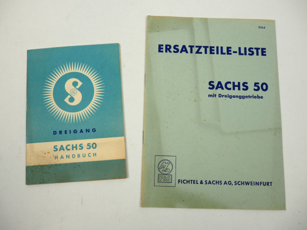 Sachs 50 Motor mit Dreigang Getriebe Handbuch Betriebsanleitung Ersatzteilliste