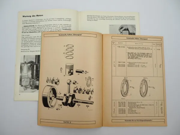 Sachs Diesel 400 Motor Betriebsanleitung Ersatzteilliste Preisliste 1960er Jahre