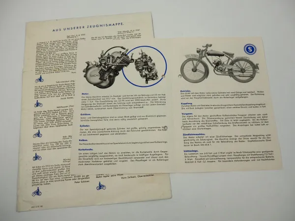 Sachs Motor 98 ccm Motorsport 24 Stunden Rennen 2x Prospekt 1937