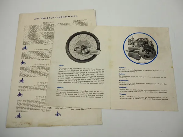 Sachs Motor 98 ccm Motorsport Saxonette 2x Prospekt 1937