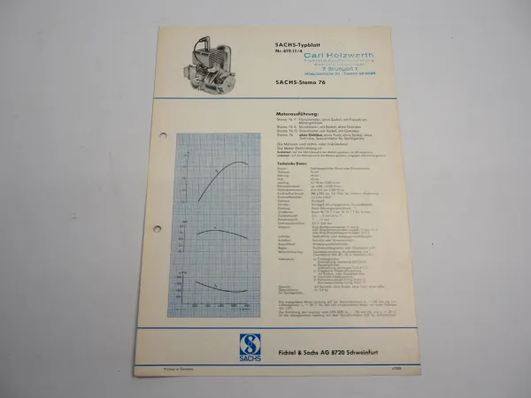 Sachs Stamo 76 F S G Motor Typenblatt Technische Daten Maße 1967