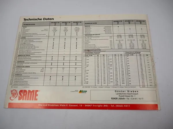 Same Explorer II Top 70 80 90 DT Traktor Prospekt Technische Daten 1998