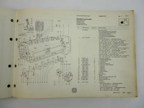 Same Galaxy 170 Traktor Ersatzteilliste Parts List Catalogo Ricambi 1988
