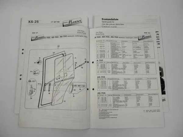 Same Lamborghini Hürlimann Ersatzteillisten Mauser Kabinen AS 700 702 706 -714