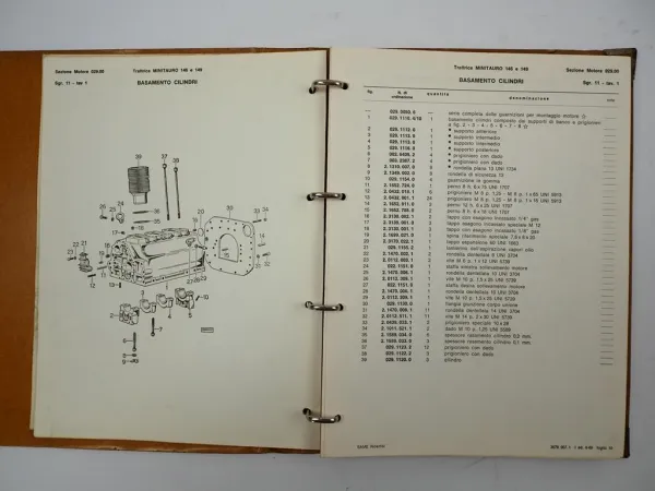 Same Minitauro 2RM DT Frutteto Schlepper Ersatzteilliste Parti di ricambio 1969