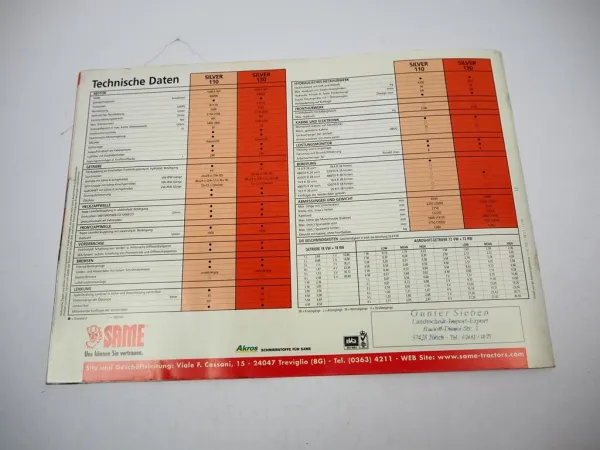 Same Silver 110 130 Traktor Prospekt Technische Daten 11/1999