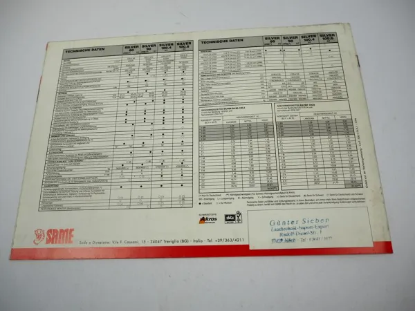Same Silver 80 90 100.4 100.6 Traktor Prospekt Technische Daten 03/1998