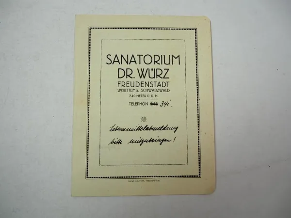 Sanatorium Dr. Würz Freudenstadt Württemberg Schwarzwald ca. 1910/20 Broschüre