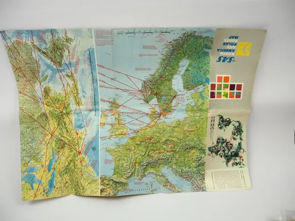 SAS Scandinavian Airlines Streckenkarte ca. 1960er Jahre in Englisch