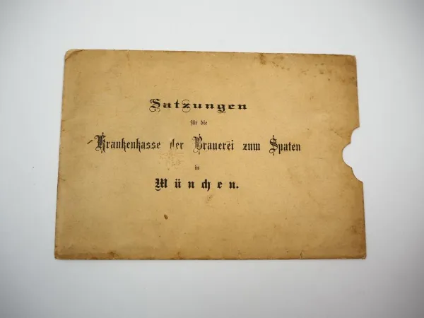 Satzungen Krankenkasse Brauerei zum Spaten München Leerhülle Umschlag ca. 1900