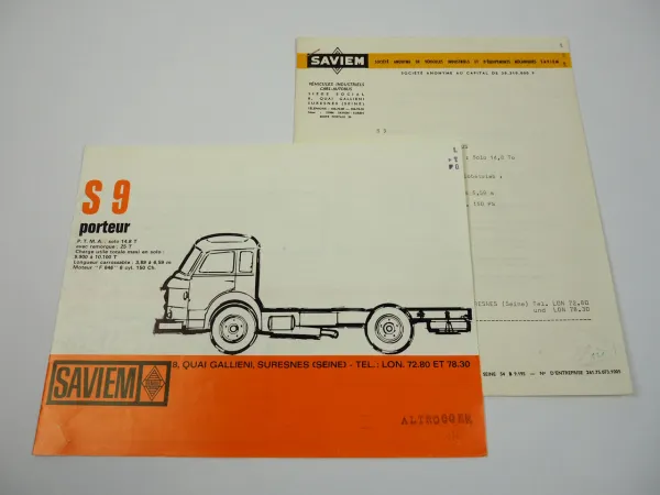 Saviem Renault S9 LKW Porteur Fahrgestell mit Fahrerhaus Prospekt 1960er Jahre