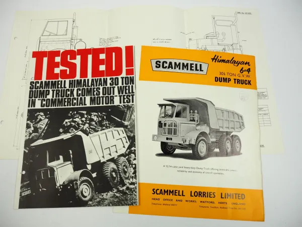 Scammell Himalayan 6x4 30 ton Dump Truck brochure + drawing + test ca 1965