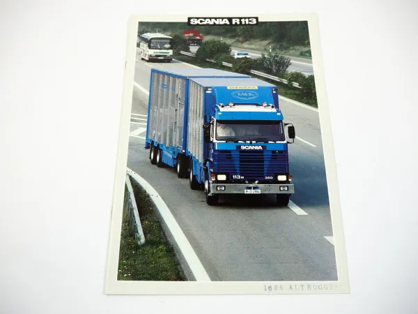Scania R113 LKW Kipper Ladekran Holzlastzug Betonmischer Sattelzug Prospekt 1989