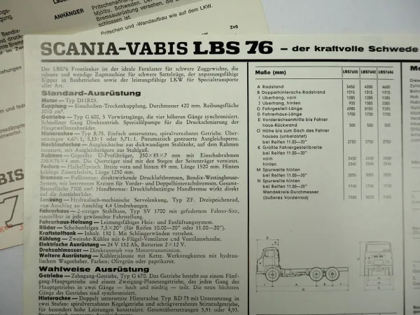 Scania Vabis LBS76 LKW 2x Prospekt mit technischen Daten ca. 1965