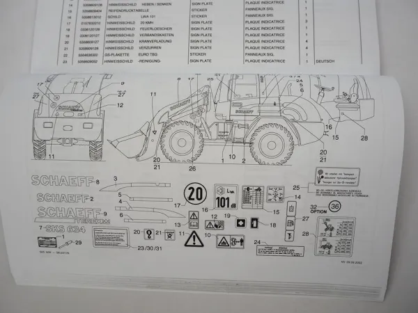 Schaeff SKS 634 Ersatzteilkatalog Ersatzteilliste Parts List für Schwenklader