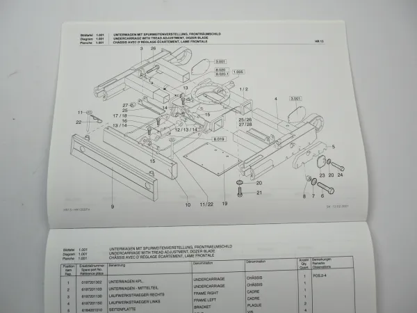 Schaeff Terex HR13 Raupenlbagger Betriebsanleitung Wartung Ersatzteilliste 2003