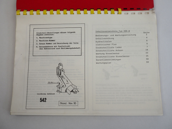 Schäffer 542 Lader Bedienungsanleitung Ersatzteilliste 1990