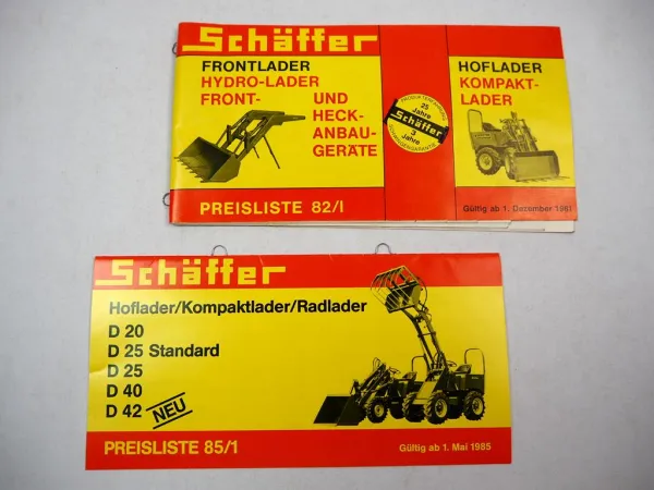 Schäffer D 20 25 40 42 Hoflader Radlader Frontlader Anbau 2x Preisliste 1982/85