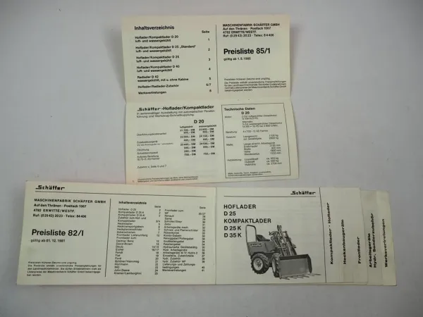 Schäffer D 20 25 40 42 Hoflader Radlader Frontlader Anbau 2x Preisliste 1982/85