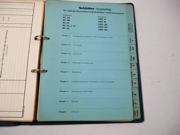 Schlüter 1 / 3 Zylinder Diesel Motor für Schlepper Ersatzteilkatalog ca 1961