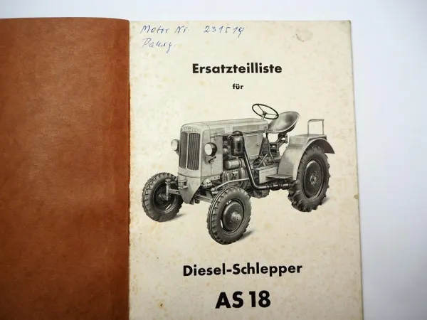 Schlüter AS18 Dieselschlepper Ersatzteilliste Ersatzteilkatalog 1950er Jahre