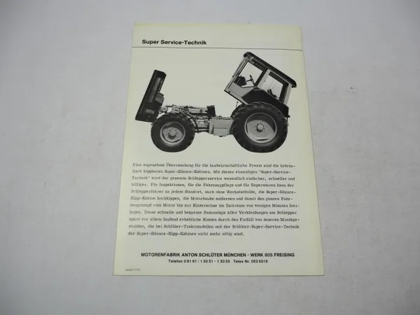 Schlüter Super 1250 V Traktomobil mit Super Silence Komfort Prospekt 1977