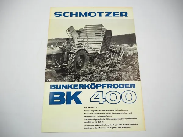 Schmotzer BK400 Bunkerköpfroder an Deutz Schlepper Prospekt 1965