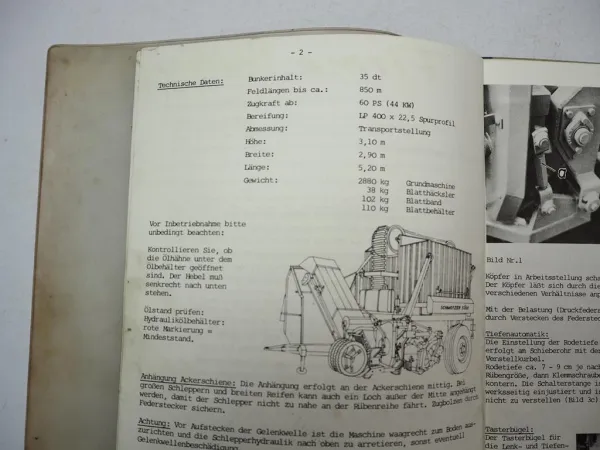 Schmotzer KRB S600 Köpfrodebunker Betriebsanleitung Bedienungsanleitung 1985