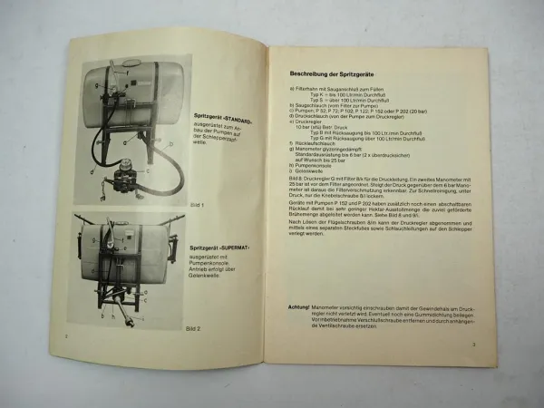 Schmotzer Supermat Anbau Spritzgerät Betriebsanleitung Bedienung ab BJ 1979