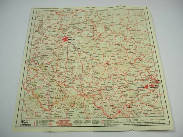 Shell Straßenkarte Nr. 14 Oberschlesien Breslau ca. 1930/40er Jahre