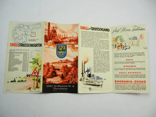 Shell Straßenkarte Nr. 14 Oberschlesien Breslau ca. 1930/40er Jahre