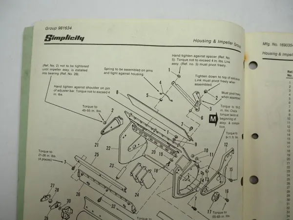 Simplicity 220 Snowbuster Schneefräse Ersatzteilliste Parts List 1979