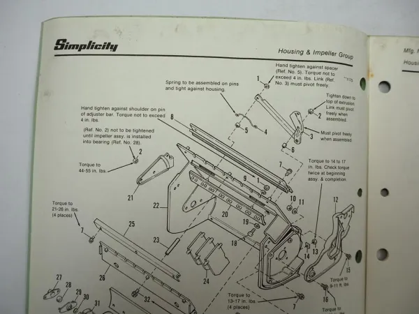 Simplicity 350 Snowthrower Schneefräse Ersatzteilliste Parts List 1984