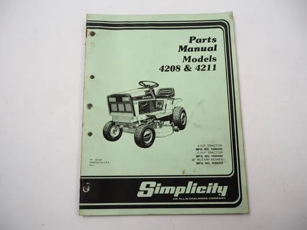 Simplicity 4208 4211 Lawn Tractor Rasentraktor Ersatzteilliste Parts List 1981