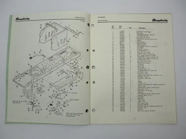 Simplicity 5200 Series Gear Lawn Tractor Ersatzteilliste Parts List 1987