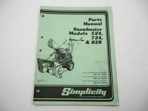 Simplicity 524 724 828 Snowbuster Schneefräse Ersatzteilliste Parts List 1979