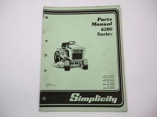 Simplicity 6200 Series Hydrostatic Garden Tractor Ersatzteilliste Parts List 1985