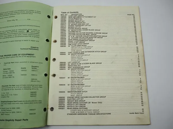 Simplicity Series 4000 5000 6000 Traktor Zubehör Ersatzteilliste Parts List 1983