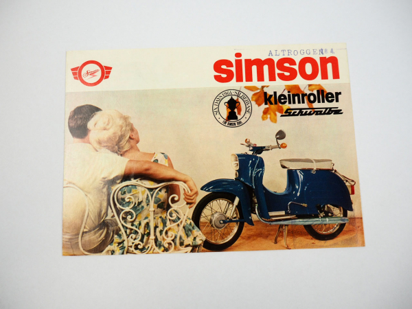 Simson Schwalbe Kleinroller mit 50 ccm Einzylinder Zweitakt Motor Prospekt 1965