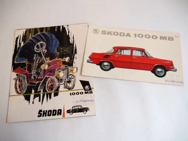 Skoda 1000MB 2x Prospekt Technische Daten 1960er Jahre