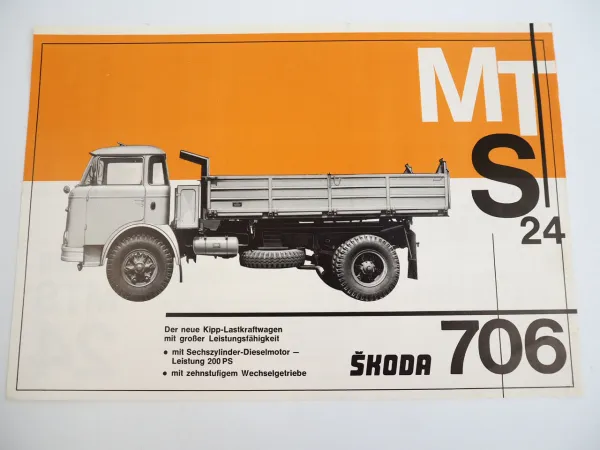 Skoda 706 MTS 24 Kipp Lastkraftwagen LKW Prospekt ca 1965