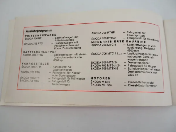 Skoda 706 Programm der LKW und Fahrgestelle Prospekt 1969