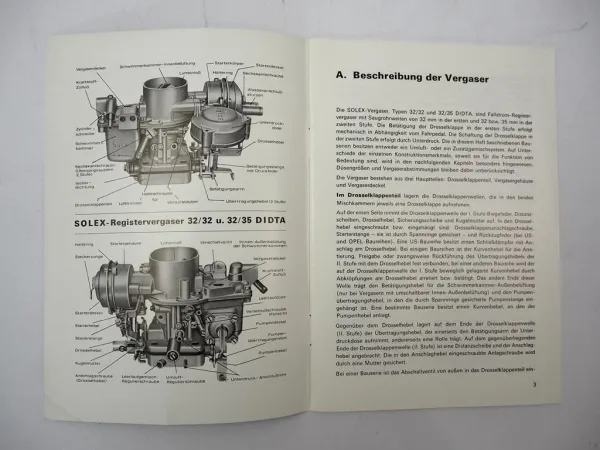 Solex Registervergaser 32/32 32/35 DIDTA Betriebsanleitung Opel BMW Audi VW 1974