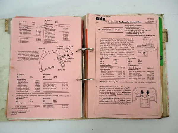 Solo Motorsägen Rasenmäher Sprühgeräte Service Informationen 1980/90er Jahre