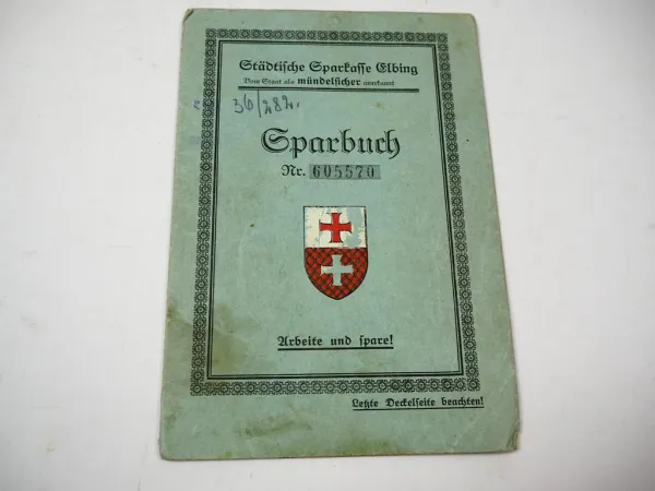 Sparbuch Elbing Ostpreussen Polen 1937 Lessingstr. 18 Ausgleichsgutschrift 1954