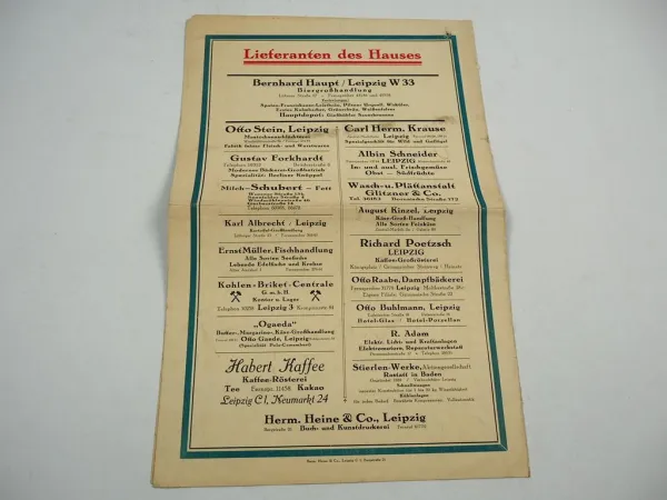 Speisekarte 1932 Restaurant Gasthof Große Feuerkugel Leipzig Neumarkt 3