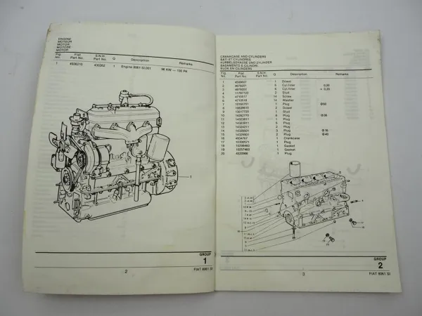 Sperry New Holland Fiat Diesel Engine 8061 SI-130 PK Combine Parts List 1981